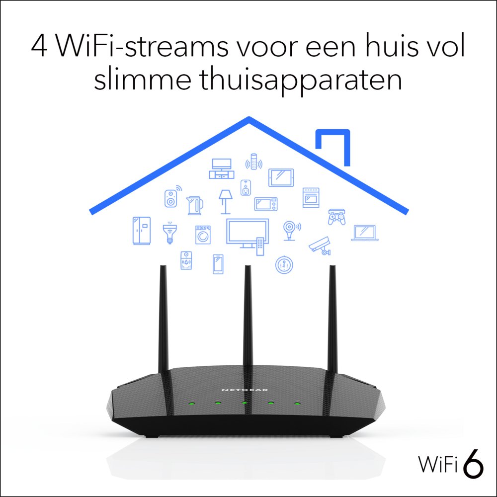 NETGEAR Nighthawk 4-Stream AX1800 | Wifi 6 Router | Gigabit Ethernet Dual-band (2.4 GHz / 5 GHz) | 1200Mbit/s - Matmuis - Matmuis