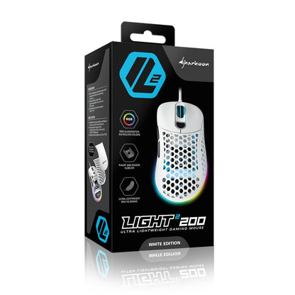 Sharkoon Light² 200 | Bekabelde Gaming Muis | Links- en Rechtshandig | USB-A | 16000 DPI | Wit - Matmuis - Matmuis