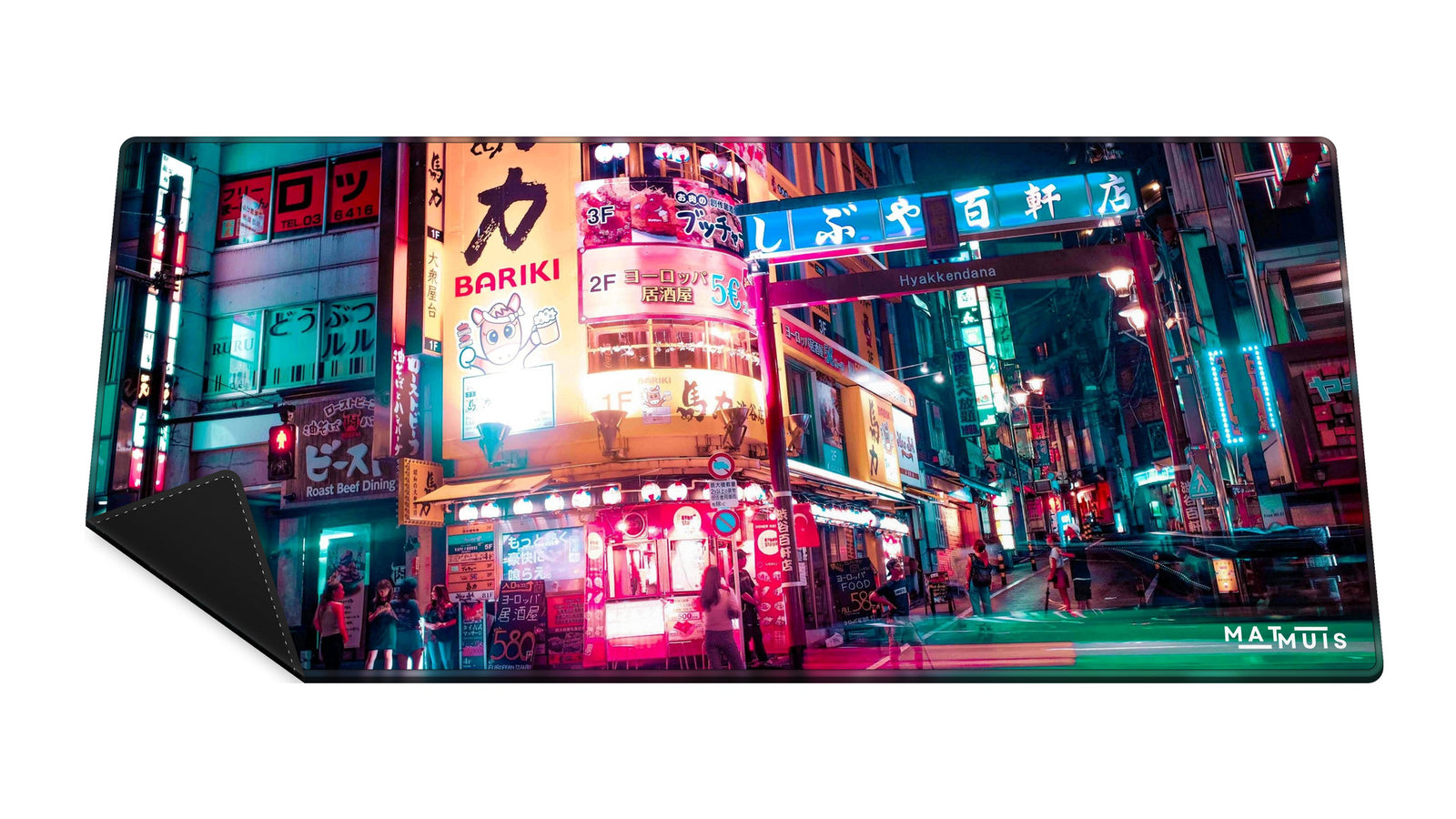 XXL muismat City Scene Shibuya met gestikte rand en omgeslagen hoek met rubber onderkant
