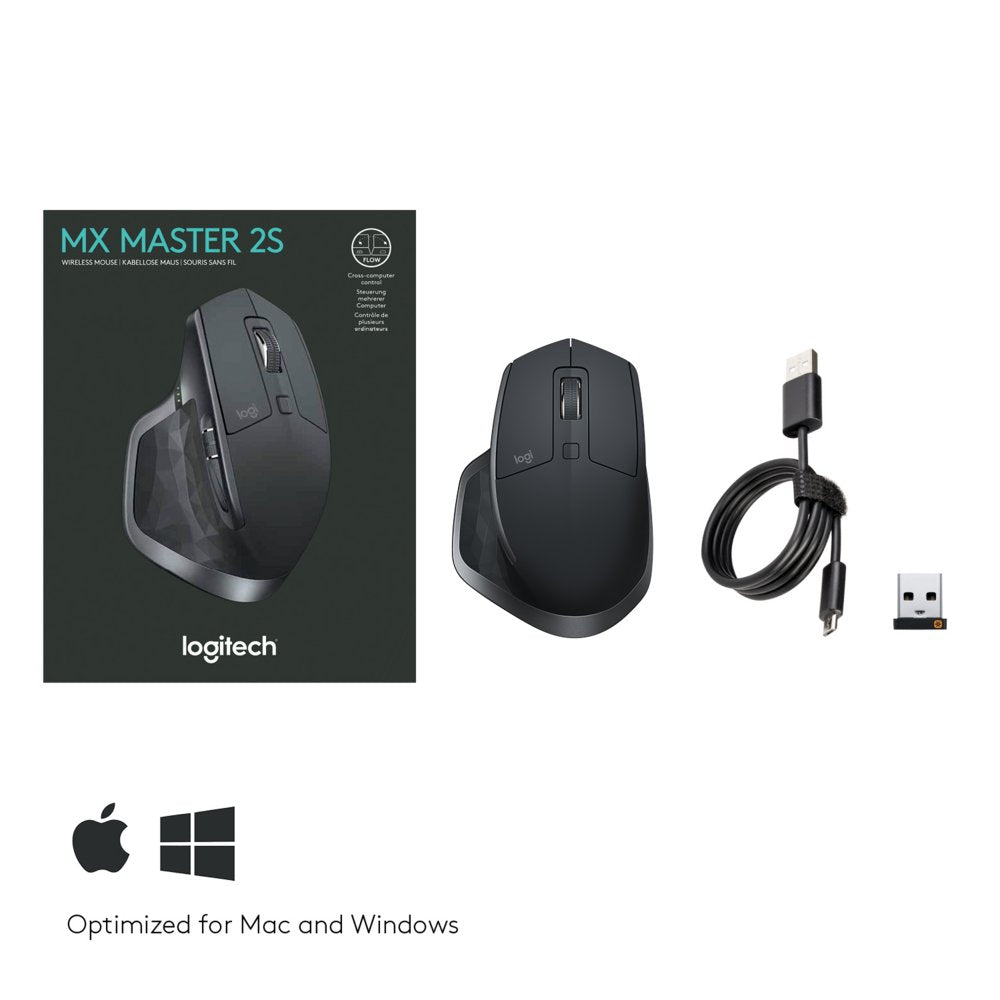 Logitech MX Master 2S | Draadloze Muis | Rechtshandig | RF + Bluetooth | 4000 DPI | Grafiet - Matmuis - Matmuis