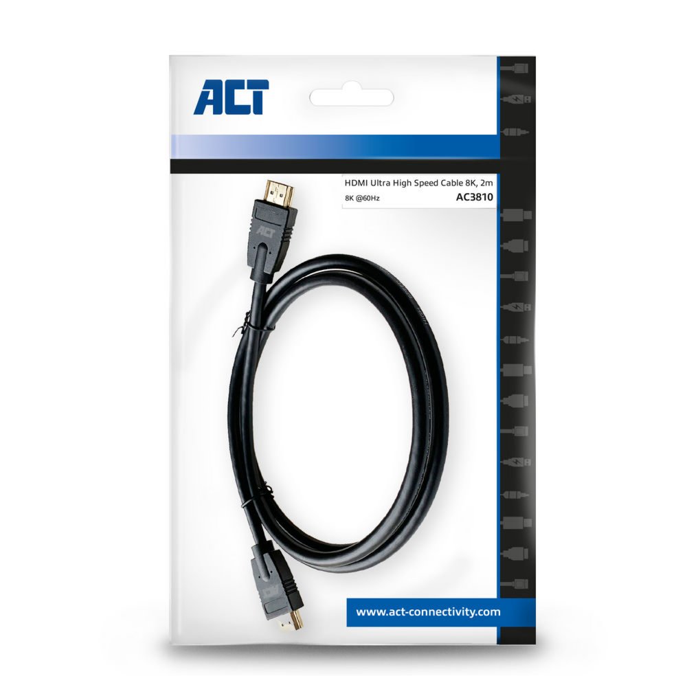 ACT AC3810 HDMI Kabel | 2 m | HDMI Type A naar Type A | Zwart - Matmuis - Matmuis