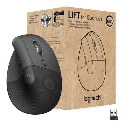 Logitech Lift for Business | Ergonomische Draadloze Muis | Rechtshandig | RF + Bluetooth | 4000 DPI | Grafiet - Matmuis - Matmuis