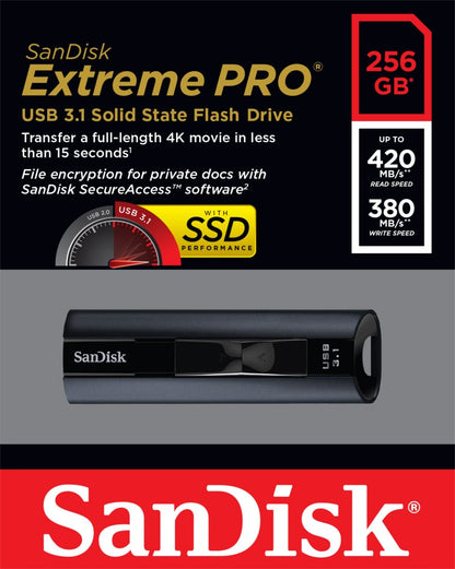 SanDisk Extreme Pro | 256GB USB-A 3.2 Flash Drive | Zwart - Matmuis