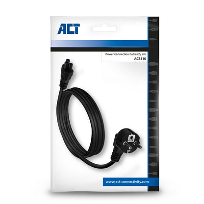 ACT AC3310 | Elektriciteitssnoer | 2 Meter | CEE7/7 naar C5 Stekker (3-Pin) | Zwart - Matmuis - Matmuis