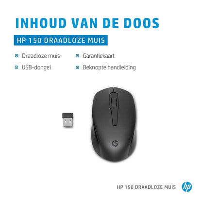 HP 150 | Draadloze Muis | Links- en Rechtshandig | 1600 DPI | Zwart - Matmuis - Matmuis