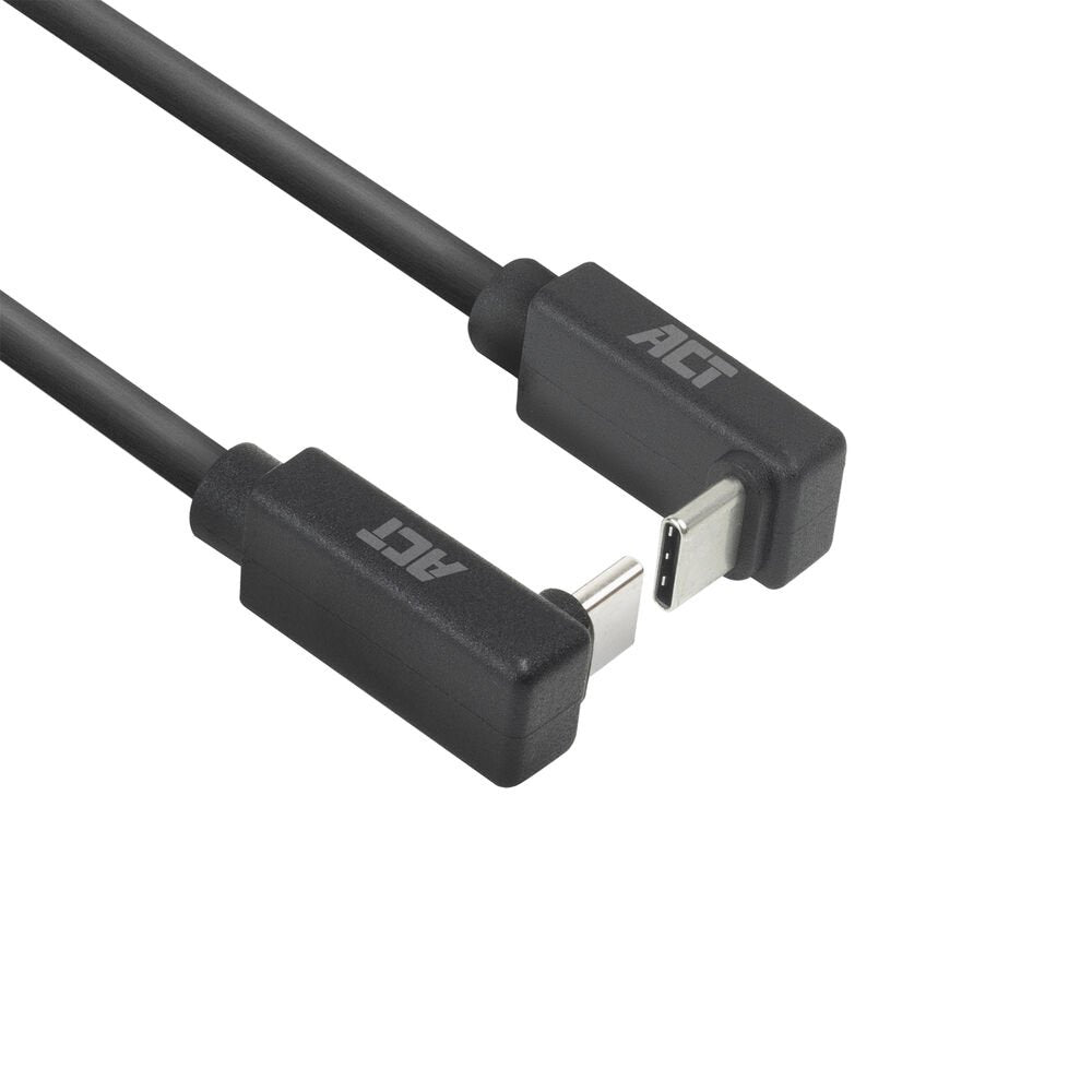 ACT AC7477 | USB 3.2 Gen 2 Kabel | USB-C (haaks boven/beneden) naar USB-C (haaks boven/beneden) | 60W | 10Gbps | 1m | Zwart - Matmuis - Matmuis