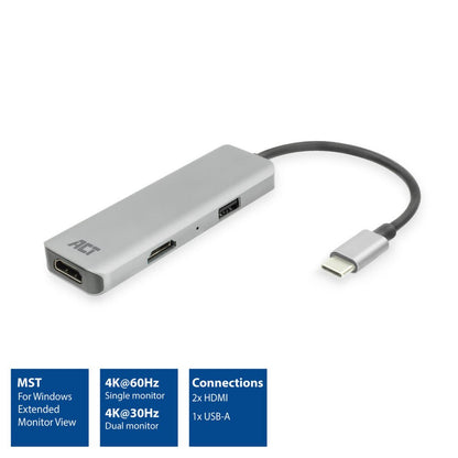 ACT AC7013 | Docking Station & Poortreplicator | USB-C 3.2 Gen 1 | Zwart/Grijs - Matmuis - Matmuis