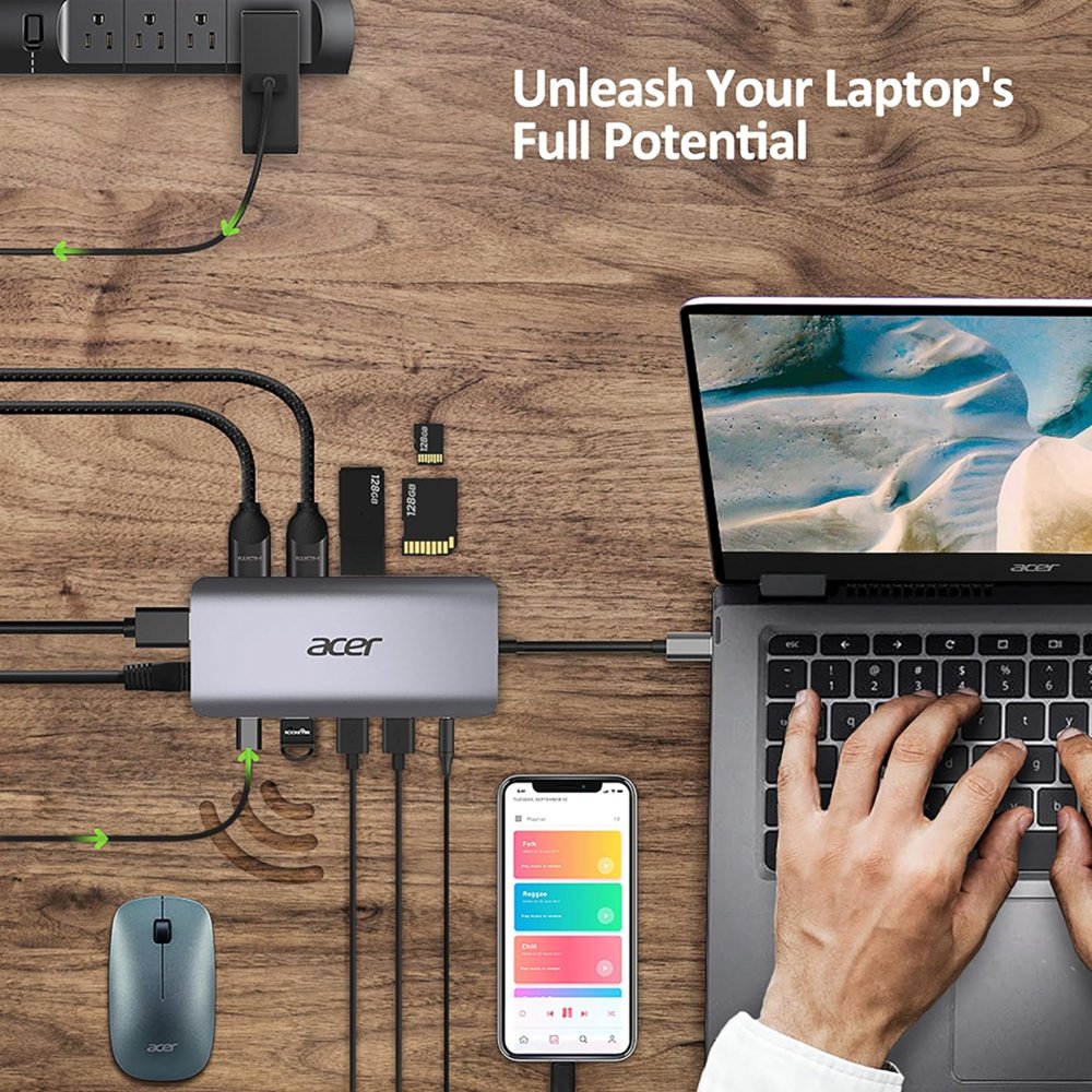 Acer 12-in-1 USB-C Docking Station | Dual HDMI | DisplayPort | Gigabit Ethernet | USB 3.2 Gen 1 - Matmuis