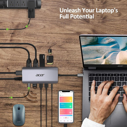 Acer 12-in-1 USB-C Docking Station | Dual HDMI | DisplayPort | Gigabit Ethernet | USB 3.2 Gen 1 - Matmuis