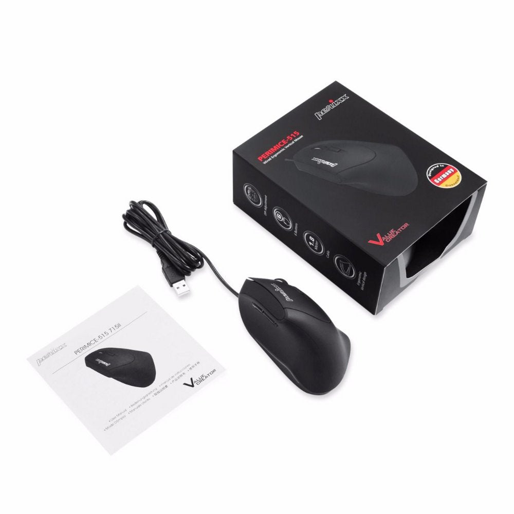 Perixx PERIMICE-515 II | Ergonomische Bedrade Muis | Rechtshandig | USB-A | 1600 DPI | Zwart - Matmuis