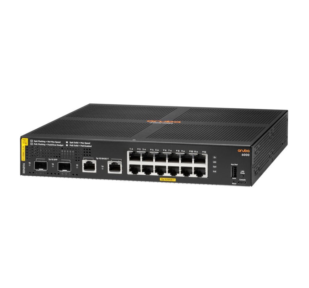 Aruba 6000 12G PoE+ Switch | 12x Gigabit PoE+ | 2x SFP | 139W | Managed L3 | Rackmount 1U - Matmuis