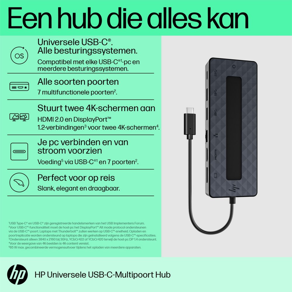 HP Universal Multiport Hub | USB-C | Zwart - Matmuis - Matmuis