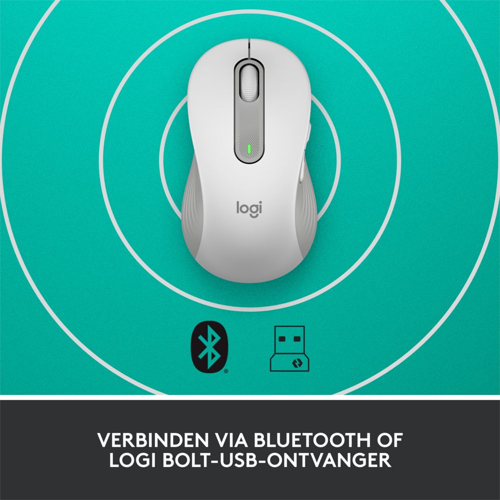 Logitech Signature M650 | Draadloze Muis | Linkshandig | RF + Bluetooth | 2000 DPI | Wit - Matmuis - Matmuis