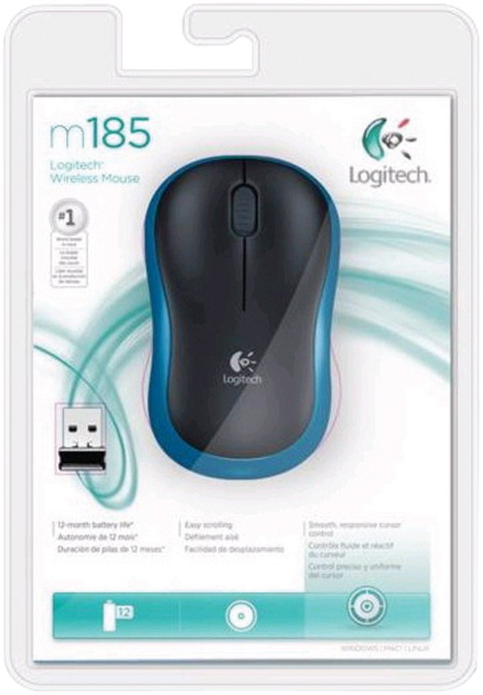 Logitech M185 | Draadloze Muis | Links- en Rechtshandig | RF | 1000 DPI | Zwart/Blauw - Matmuis - Matmuis
