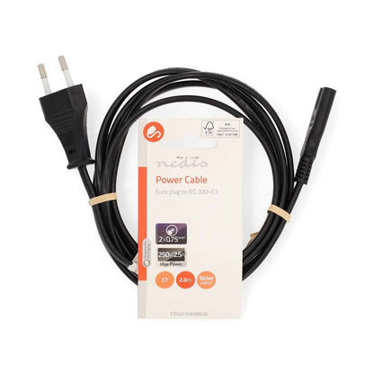 Nedis CEGL11040BK20 | Elektriciteitssnoer | 2 m | Netstekker Type C naar IEC C7 | Zwart - Matmuis - Matmuis