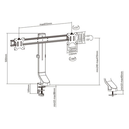 ACT AC8332 | In Hoogte Verstelbare Monitor-bureaubeugel | Tot 27" | Max 7kg | VESA 100x100 | 2 Monitoren - Matmuis - Matmuis