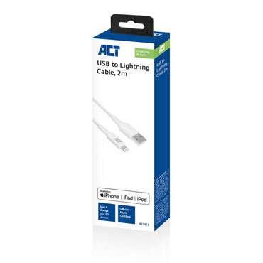 ACT kabel | USB-A naar Lightning | 2 m | Wit | AC3012 - Matmuis - Matmuis