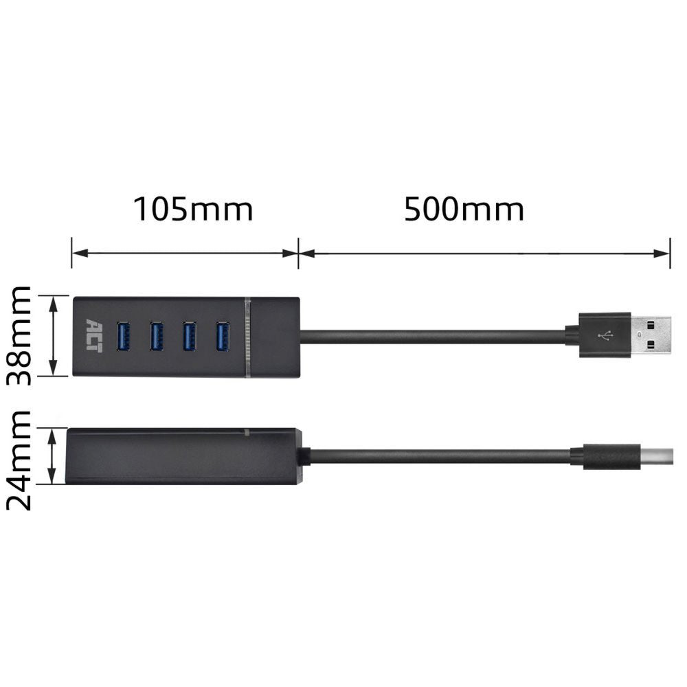 ACT AC6300 | USB 3.2 Gen 1 Interface Hub | Type-A | 5 Gbps | Zwart - Matmuis - Matmuis