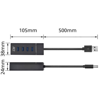 ACT AC6300 | USB 3.2 Gen 1 Interface Hub | Type-A | 5 Gbps | Zwart - Matmuis - Matmuis