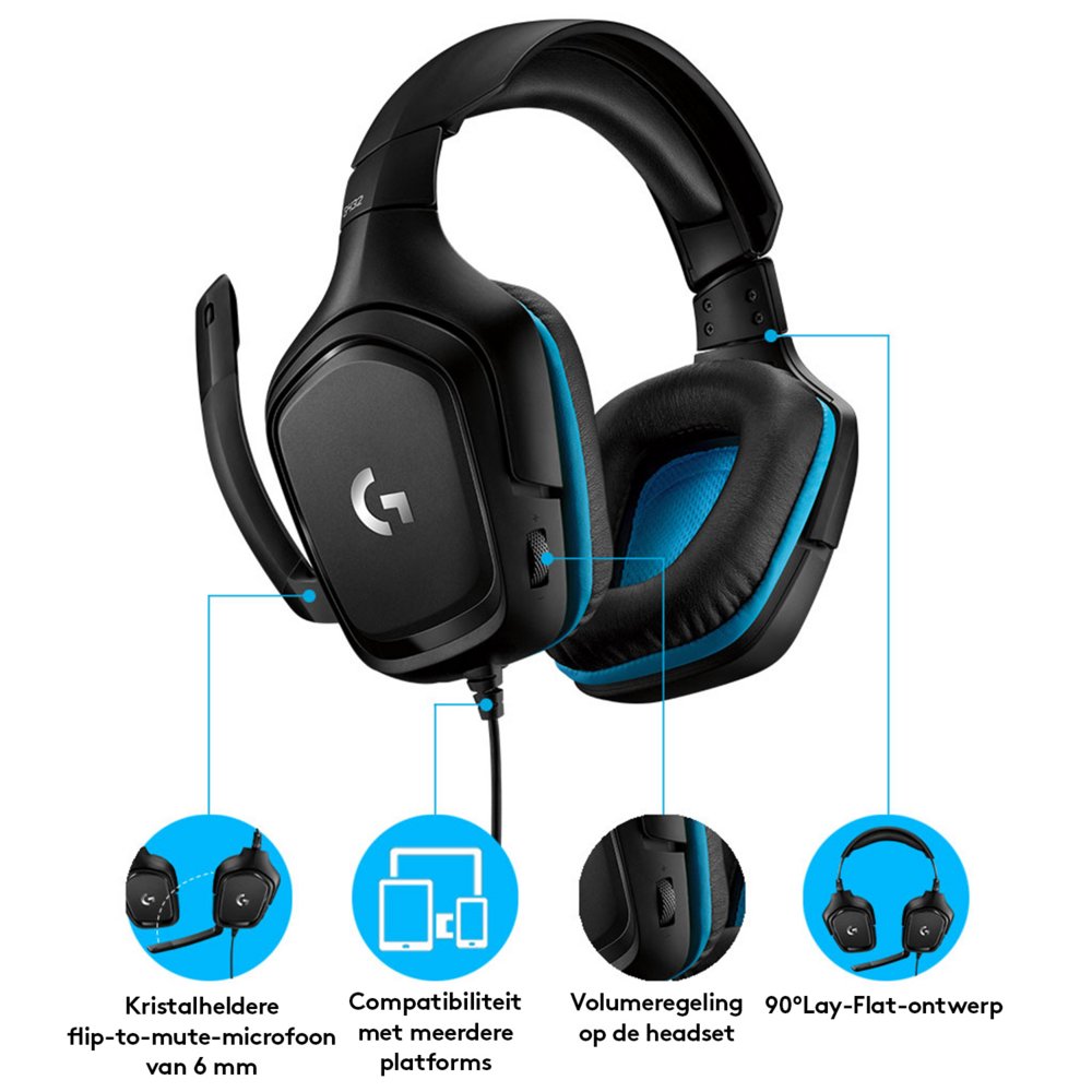 Logitech G432 | Bedrade Over-ear Gaming Headset 3.5mm Connector | 7.1 Surround | Zwart/Blauw - Matmuis - Matmuis