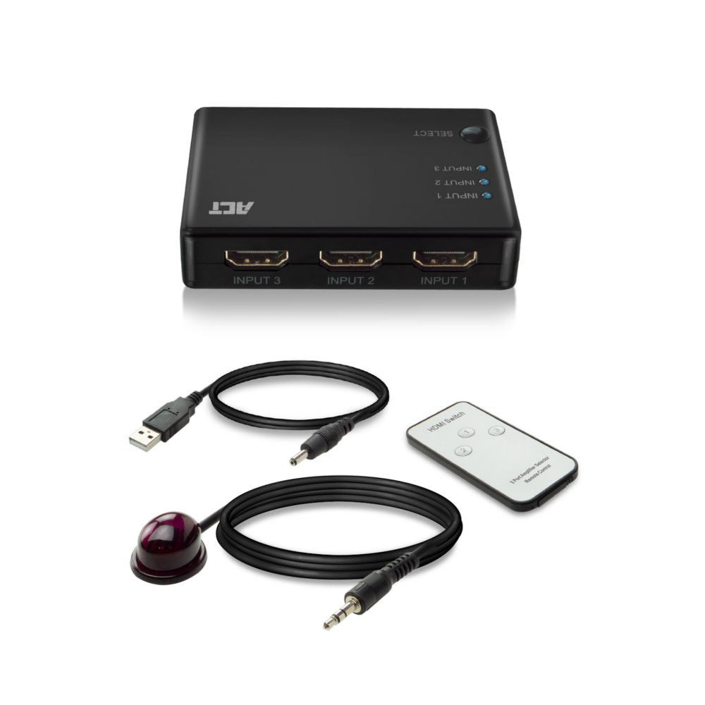 ACT AC7845 HDMI Switch | 3 Ingangen | 1 Uitgang | 4K @ 30Hz | Inclusief Afstandsbediening - Matmuis - Matmuis