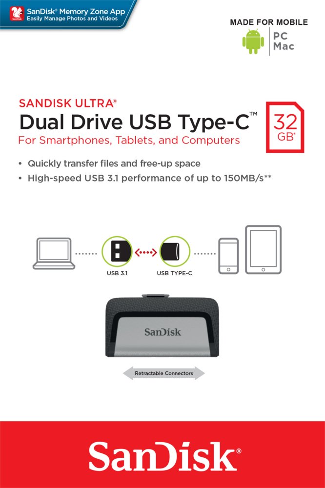 Sandisk Ultra Dual Drive | 32GB USB-C 3.2 & USB-A 3.2 Flash Drive | Zilver - Matmuis