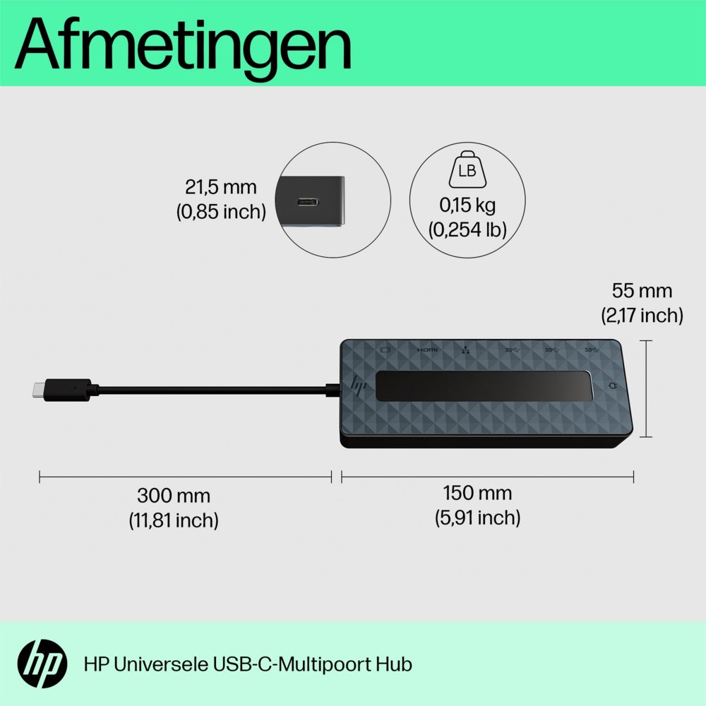 HP Universal Multiport Hub | USB-C | Zwart - Matmuis - Matmuis