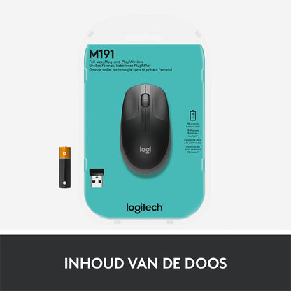 Logitech M190 | Draadloze Muis | Links- en Rechtshandig | RF | 1000 DPI | Zwart - Matmuis - Matmuis