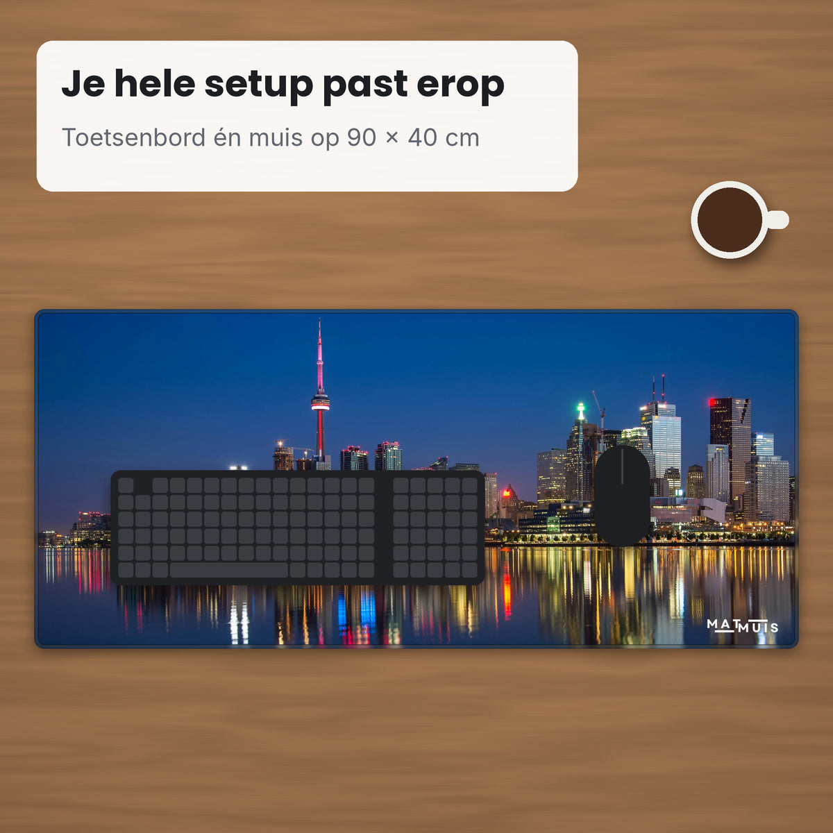XXL muismat City Scene Toronto op bureau met toetsenbord en muis