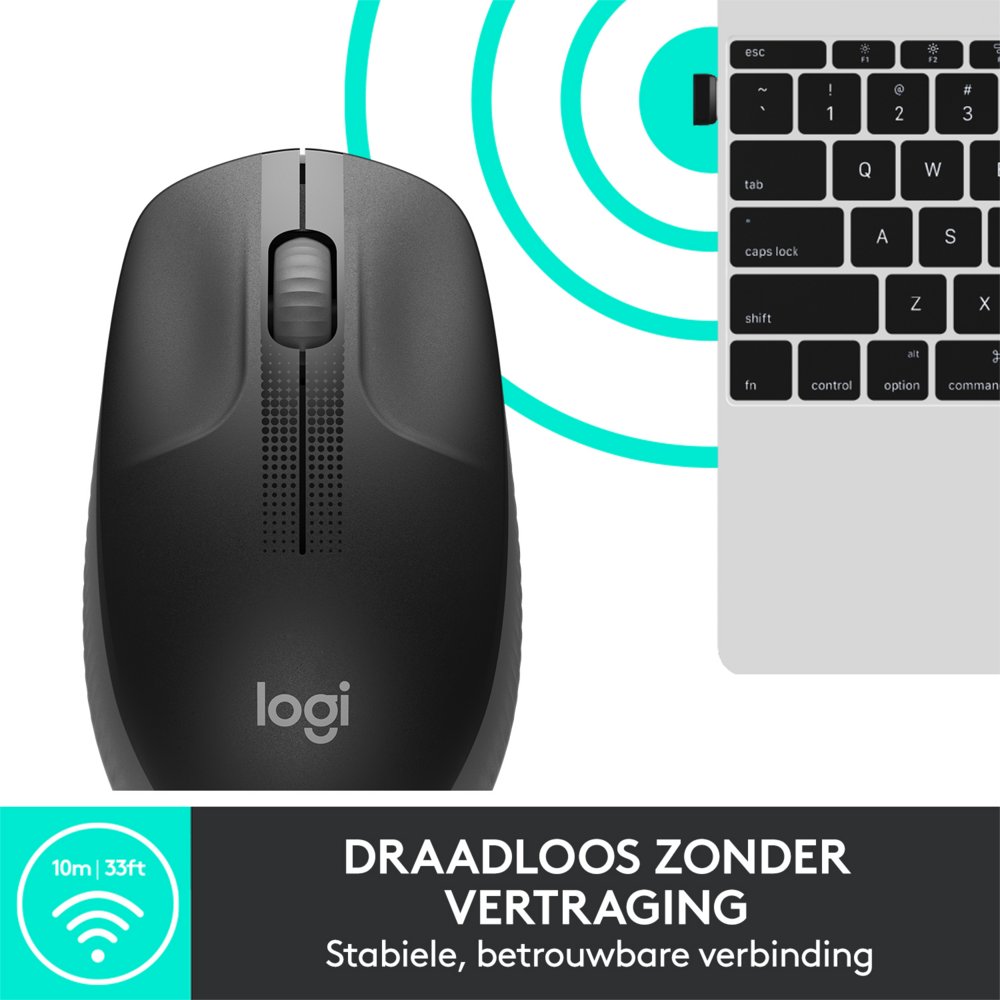 Logitech M190 | Draadloze Muis | Links- en Rechtshandig | RF | 1000 DPI | Zwart - Matmuis - Matmuis