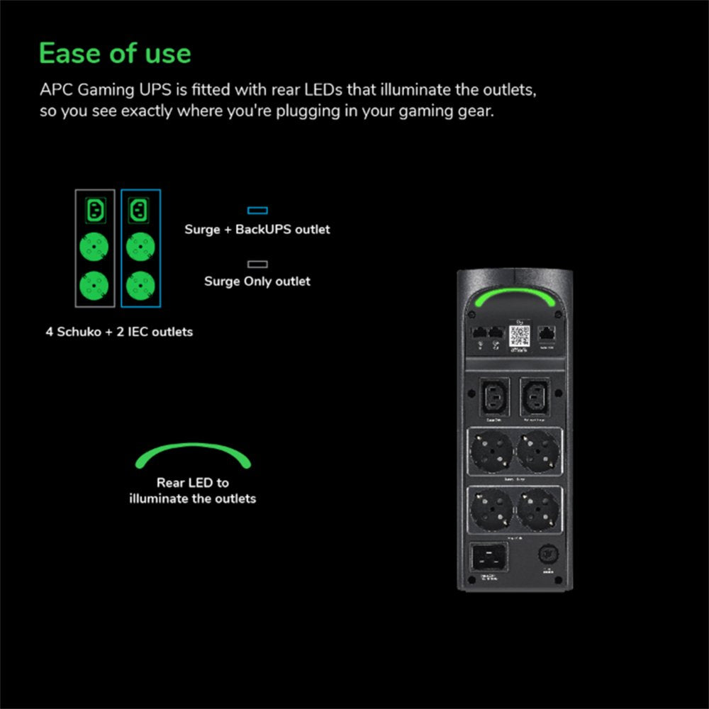 APC Back-UPS Pro Gaming BGM2200B-GR | 2200VA / 1320W | Line-Interactive | Pure Sinus | 4x Schuko + 2x IEC C13 | UPS - Matmuis
