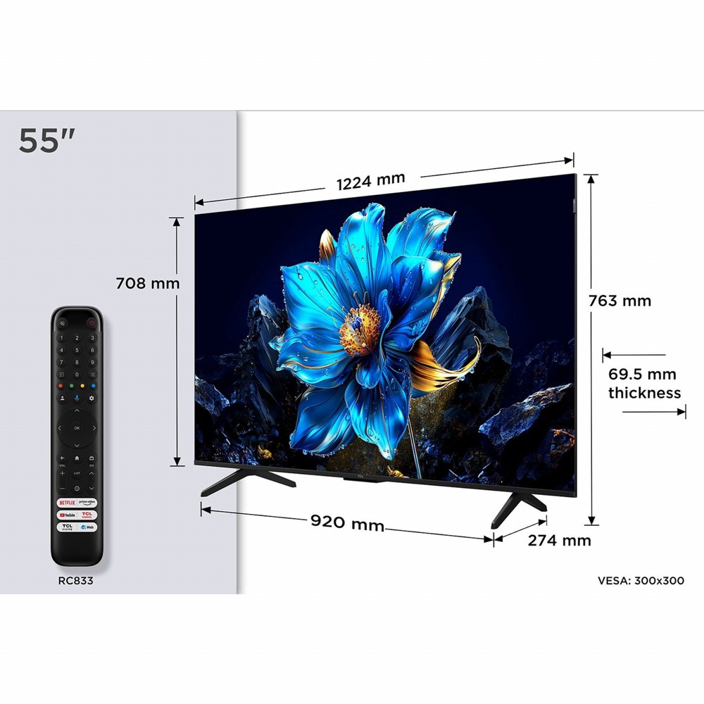 TCL 55T69C | 55'' Ultra HD 4K | QLED Smart TV | Google TV | Dolby Vision | HDMI 2.1 | 60Hz - Matmuis - Matmuis