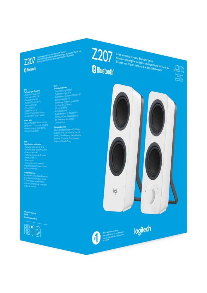 Logitech Z207 | 2.0 Luidsprekerset | Bluetooth en 3,5mm | Zwart/Wit - Matmuis - Matmuis