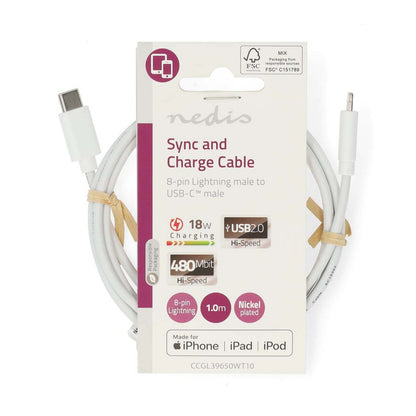 Nedis CCGL39650WT10 | Lightning-naar-USB-C kabel | 1 m | Lightning Male naar USB-C Male | Opladen en synchroniseren | Wit - Matmuis - Matmuis