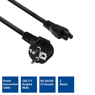 ACT AC3310 | Elektriciteitssnoer | 2 Meter | CEE7/7 naar C5 Stekker (3-Pin) | Zwart - Matmuis - Matmuis