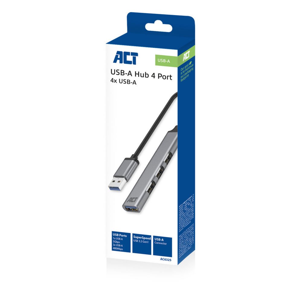 ACT AC6325 | USB 3.2 Gen 1 Interface Hub | Type-A | 5 Gbps | Grijs - Matmuis - Matmuis