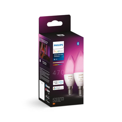 Philips Hue White & Color Ambiance E14 Kaarslamp (2 Stuks) | Losse Lampen | Dimbaar | Compatibel met Philips Hue Bridge - Matmuis - Matmuis