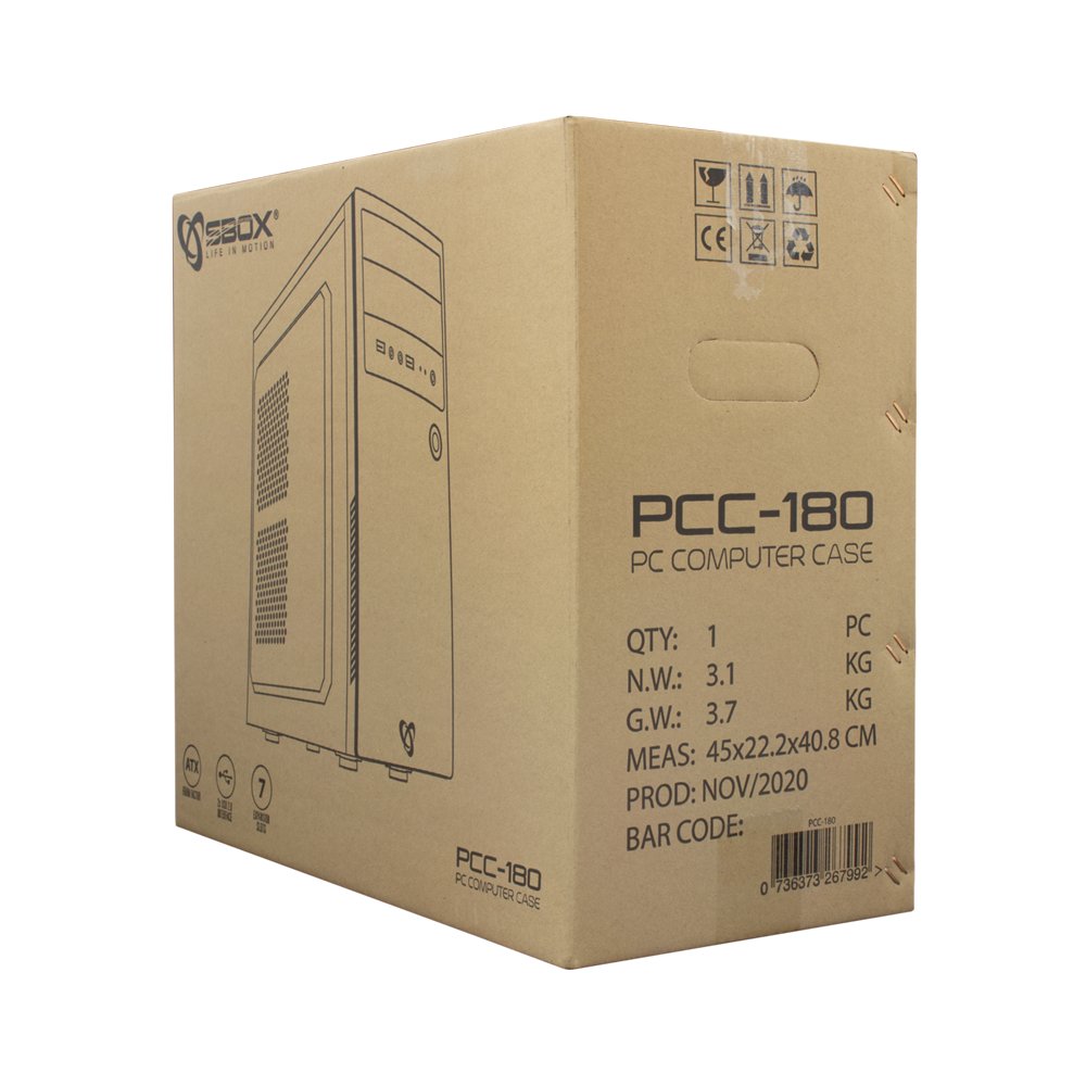SBOX PCC-180 | Midi Tower Case | Zwart | Geen PSU