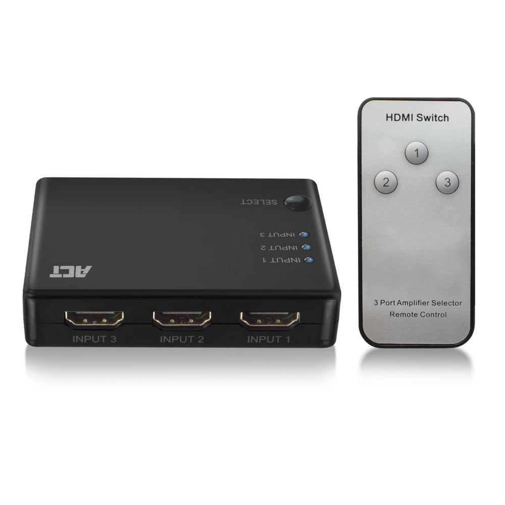 ACT AC7845 HDMI Switch | 3 Ingangen | 1 Uitgang | 4K @ 30Hz | Inclusief Afstandsbediening - Matmuis - Matmuis