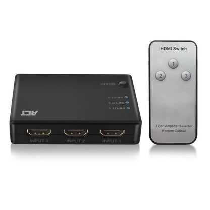 ACT AC7845 HDMI Switch | 3 Ingangen | 1 Uitgang | 4K @ 30Hz | Inclusief Afstandsbediening - Matmuis - Matmuis