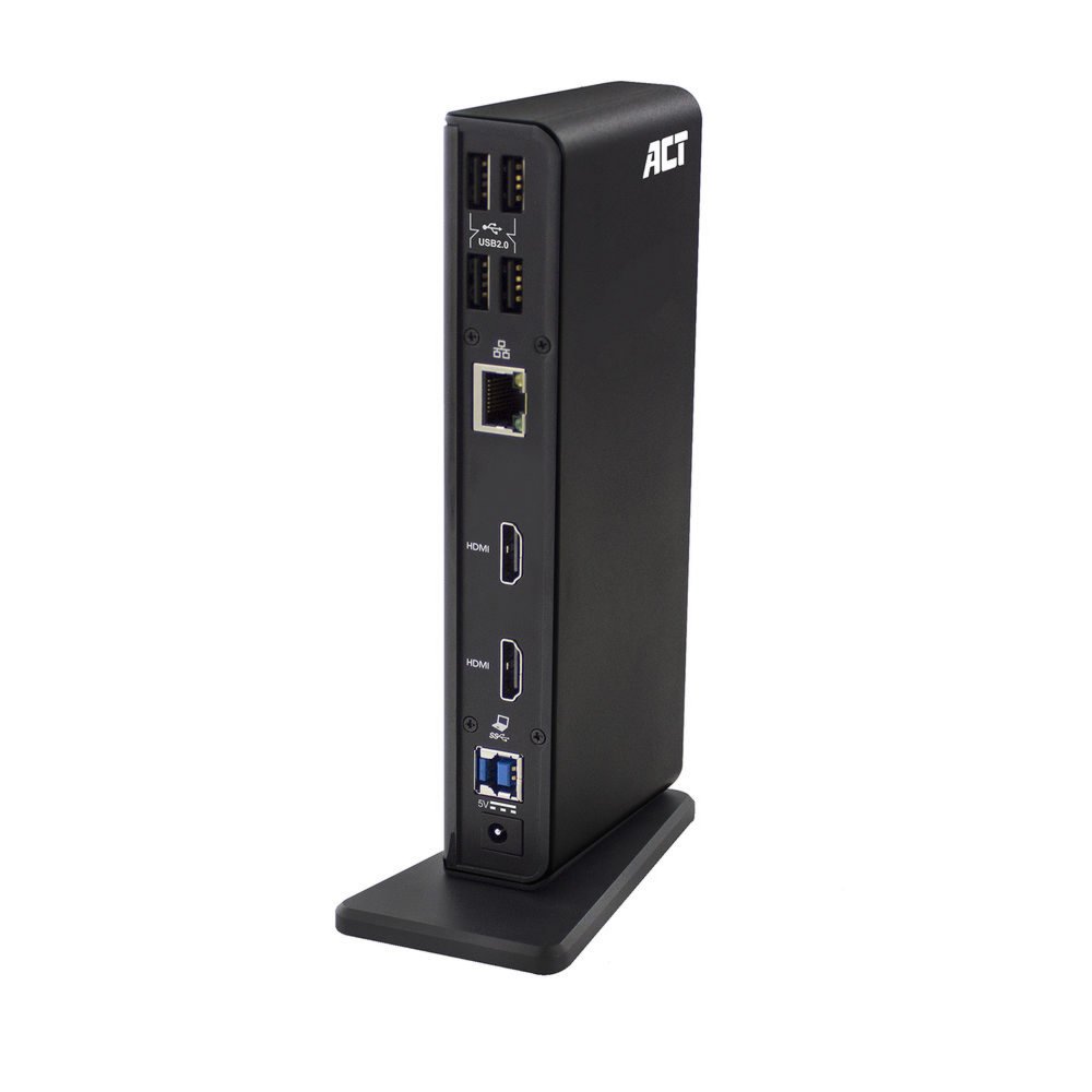 ACT AC7049 | USB-C/A Multiport Docking Station | 2x HDMI (2048x1152) + Ethernet + 6x USB + Audio | Zwart - Matmuis