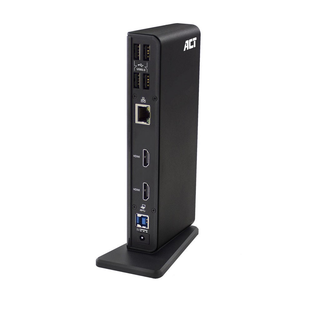ACT AC7049 | USB-C/A Multiport Docking Station | 2x HDMI (2048x1152) + Ethernet + 6x USB + Audio | Zwart - Matmuis