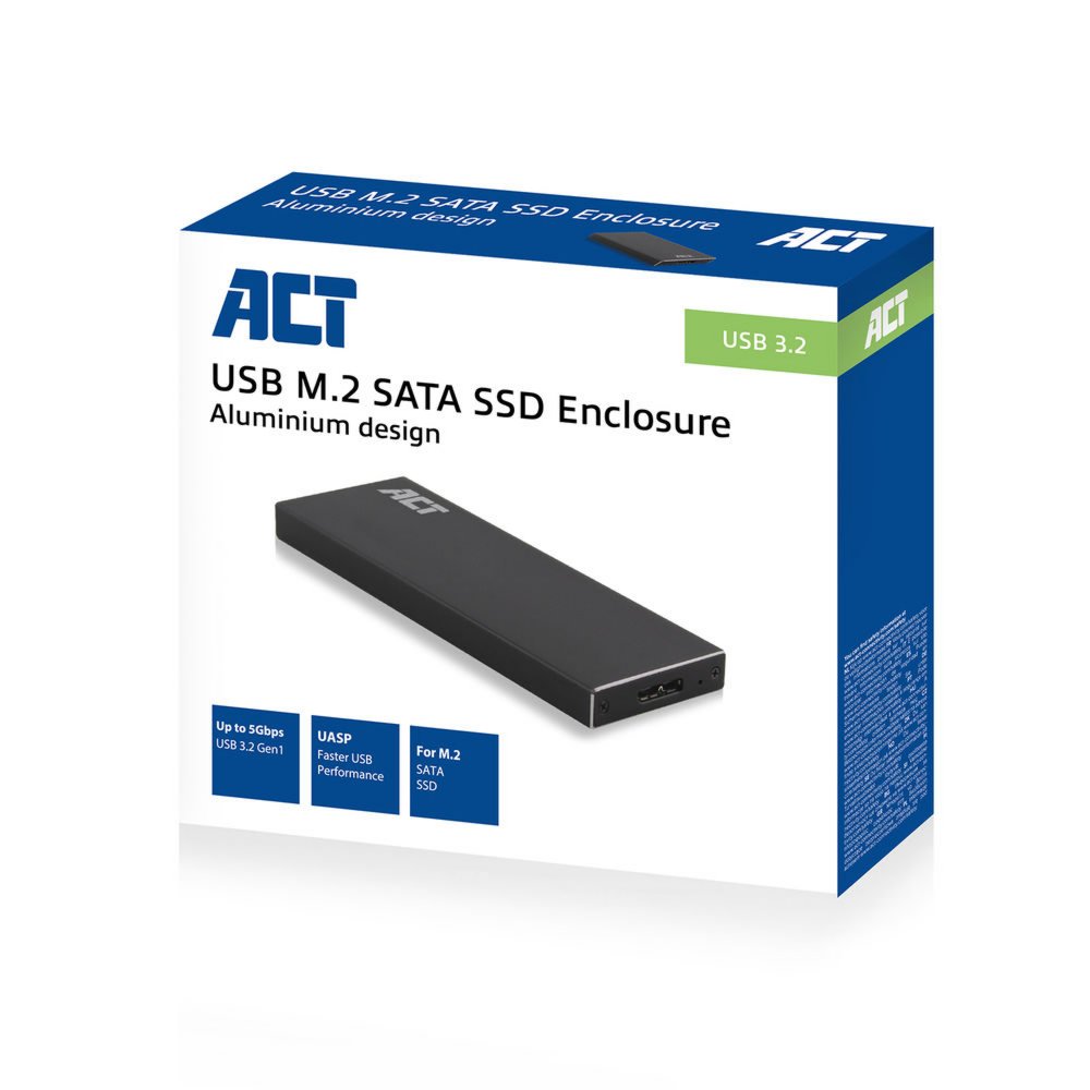 ACT AC1600 | USB 3.2 Gen1 M.2 SATA SSD Behuizing | Aluminium | 5 Gbps - Matmuis - Matmuis