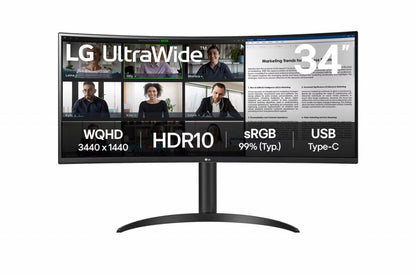LG 34WR55QK-B | 34" Curved Ultrawide | 3440 x 1440 | Wide Quad HD | Zwart | Power Delivery | USB hub - Matmuis - Matmuis