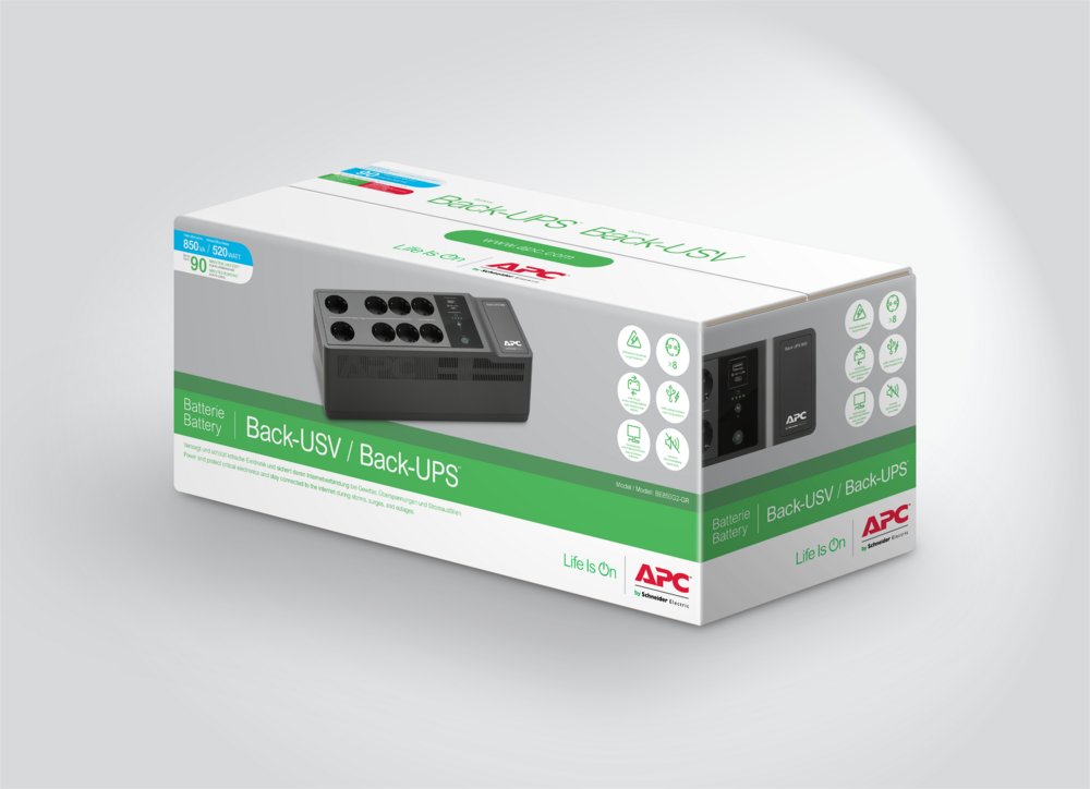 APC Back-UPS BE850G2-GR | 850 VA | 8 Schuko Stopcontacten (6 op Accu) | USB Type-A & C | AVR Spanningstabilisatie | Bescherming tegen Stroomstoringen - Matmuis