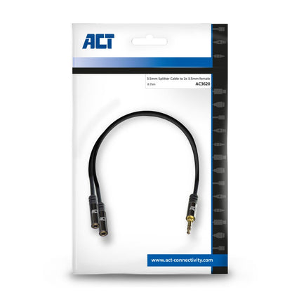 ACT AC3620 | 3.5mm Splitterkabel | 0,15 Meter | 1x Male naar 2x Female | Zwart - Matmuis - Matmuis