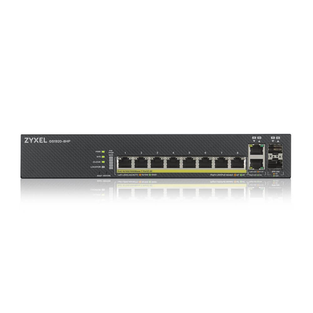 Zyxel GS1920-8HPV2 | Managed Switch | Gigabit Ethernet (10/100/1000) | Power over Ethernet (PoE) | Zwart