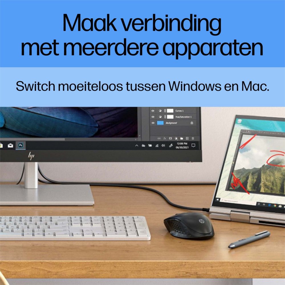 HP 430 | Multi-Device Draadloze Muis | Links- en Rechtshandig | RF + Bluetooth | 1200 DPI | Zwart - Matmuis - Matmuis