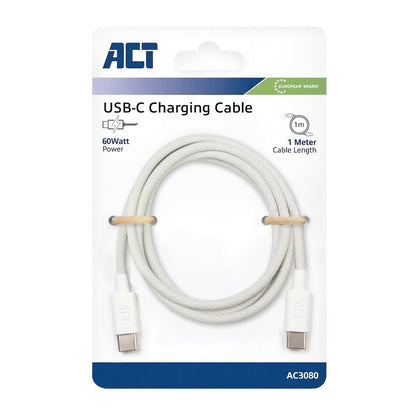 ACT AC3080 | USB 2.0 Kabel | USB-C naar USB-C | 60W | 480Mbps | Wit | 1 Meter - Matmuis - Matmuis