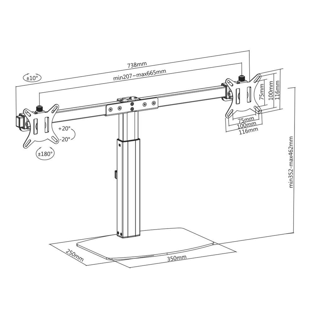 ACT AC8332 | In Hoogte Verstelbare Monitor-bureausteun | Tot 27" | Max 6kg | VESA 100x100 | 2 Monitoren | RENEWED - Matmuis